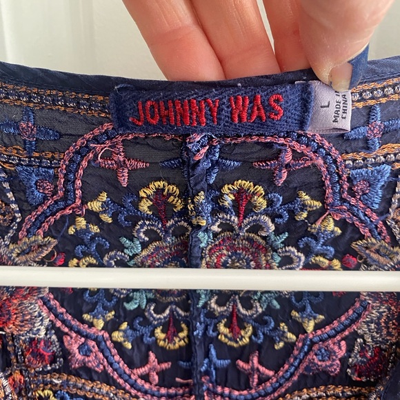 Johnny Was Navy Blouse with multicolored Embroidery - Picture 8 of 11